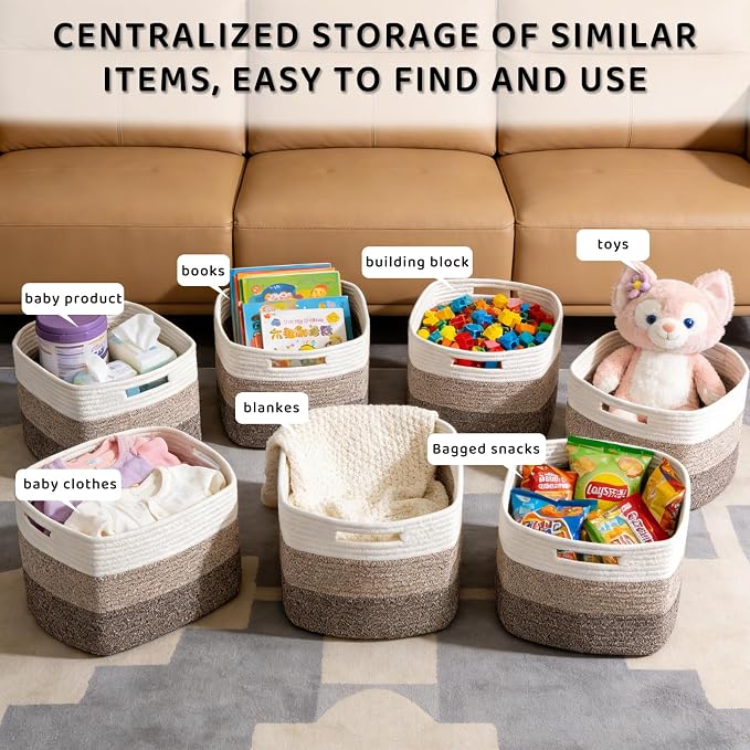 4 Pack Storage Baskets for Organizing, and Clothes, Cotton Rope Basket for - Image 6