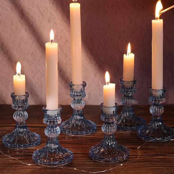 12PCS Blue Candlestick Holders Set- 4" H Taper Candle Holders, Glass Candle - Image 7