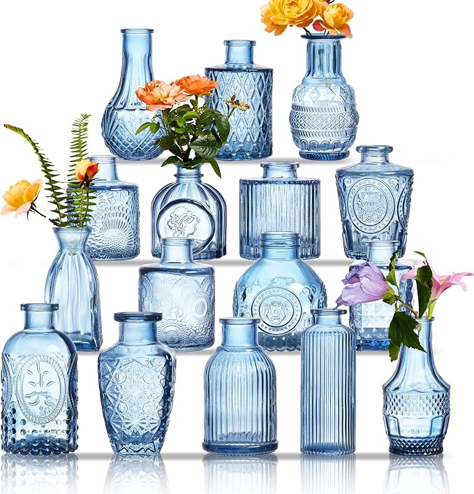 Glass Bud Vases Set of 16 by Unknown