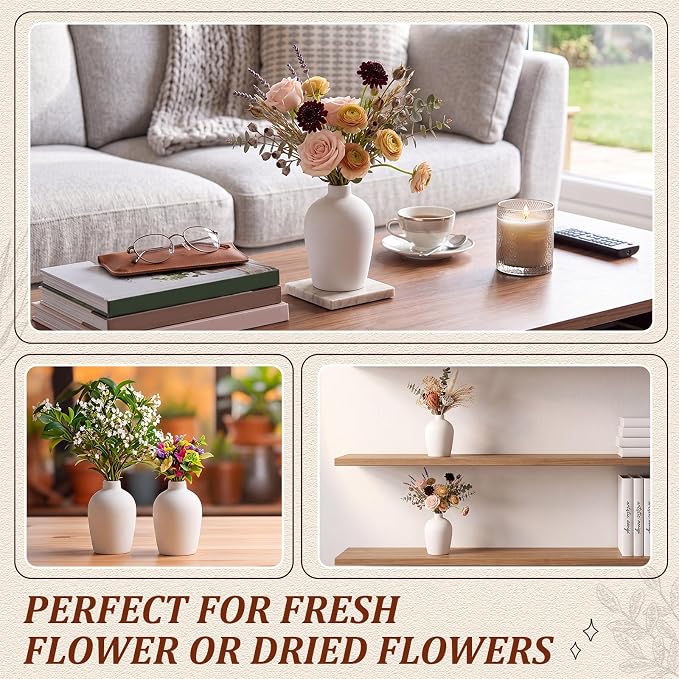 Tioncy 15 Pack White Ceramic Bud Vases Bulk Boho Small Flower Vase White - Image 5