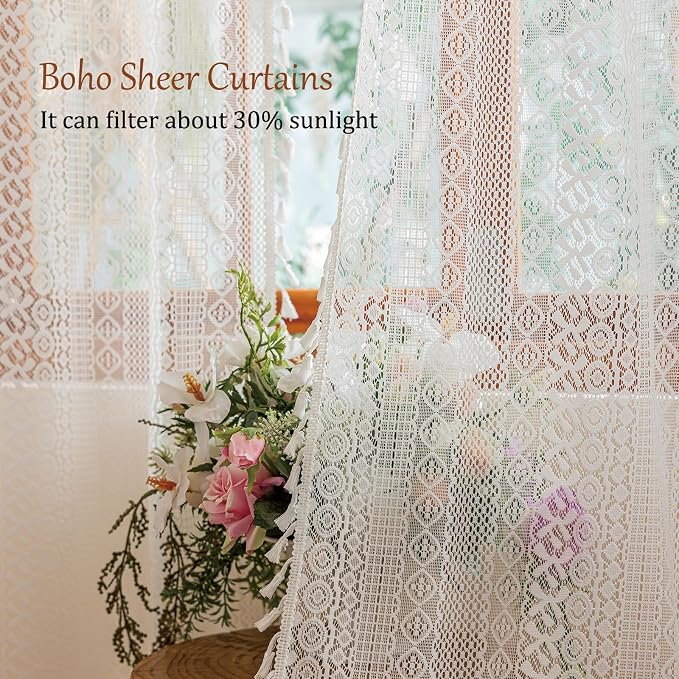Sutuo Home White Boho Lace Curtains 72 Inches Long - Image 2