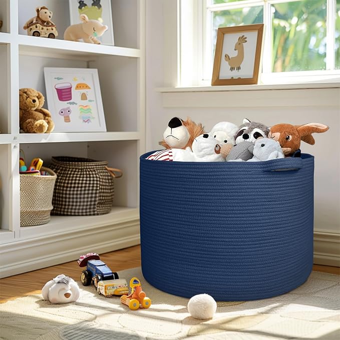 115L Dark Blue Basket for Organizing, 23.6" x 15.7" XXXL Woven Cotton Rope - Image 6