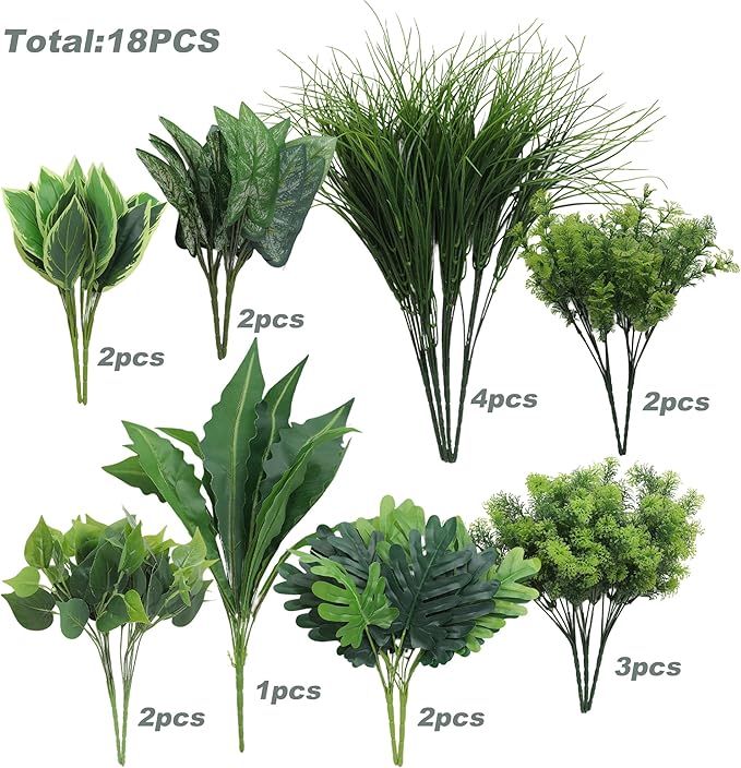 18PCS Artificial Plants Outdoor, Faux Flower Greenery Stems - Image 2