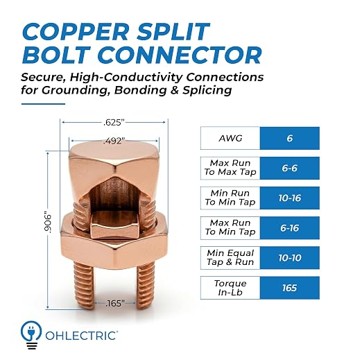 OHLECTRIC Size #6 Copper Split-Bolt Connector 6 AWG Heavy-Duty Electrical Wire - Image 2