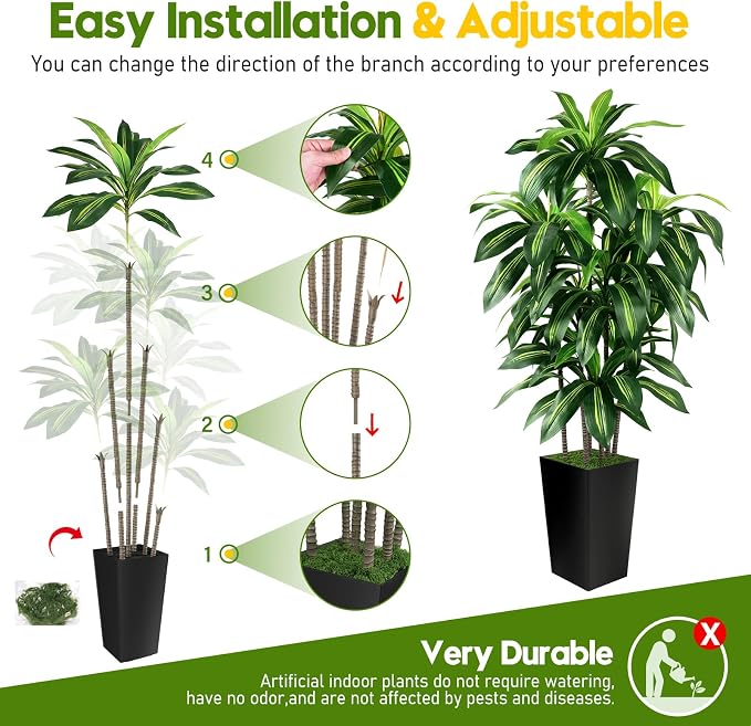 Artificial Dracaena Tree Indoor, 6FT Tall Fake Tree - Image 5