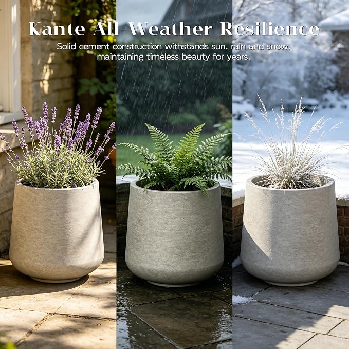 Kante Weathered Concrete Planter 16.5" Dia All-Weather Round Large Pot | - Image 9