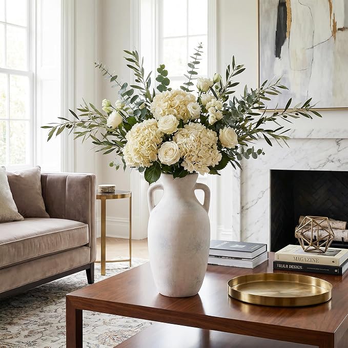 Ceramic Flower Vase with Handles, Neutral Tall Clay Decorative Terracotta Vases - Image 5