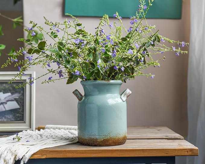Quoowiit Ceramic Rustic Farmhouse Vase, Distressed Decorative Flower Vases - Image 4