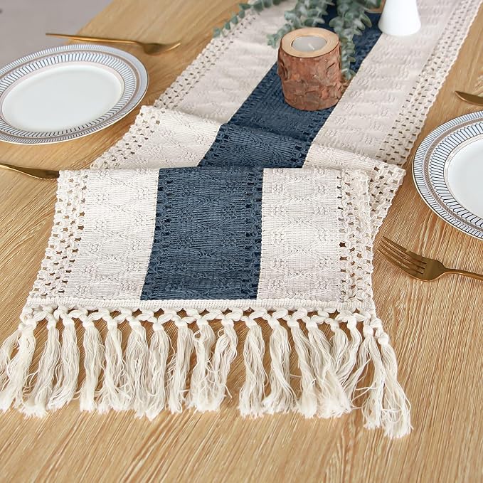 Boho Table Runner for Home Decor 12x108 Blue Fall Rustic Decorations | 108 - Image 4