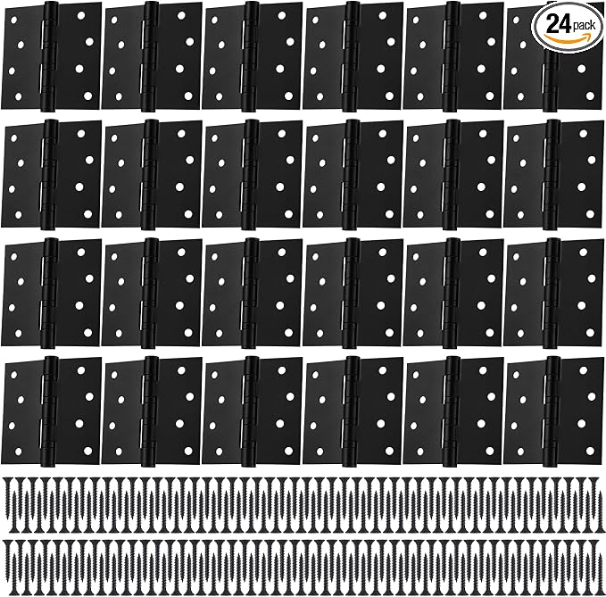 24 Pcs Black 4'' Ball Bearing Door Hinges, Square Corner | Stainless Steel by Yaocom
