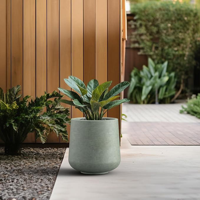 Kante Accent Round Curved Mint Green Concrete Planter 13" Dia, Outdoor | Rubber - Image 4