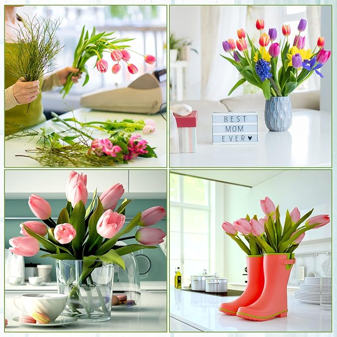 Janinka 100pcs Artificial Tulip Flowers Fake PU Tulips Faux Latex Bouquet - Image 3