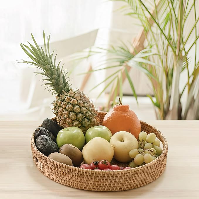 11.8" Round Rattan Tray, Hand Woven Serving Tray - Image 5
