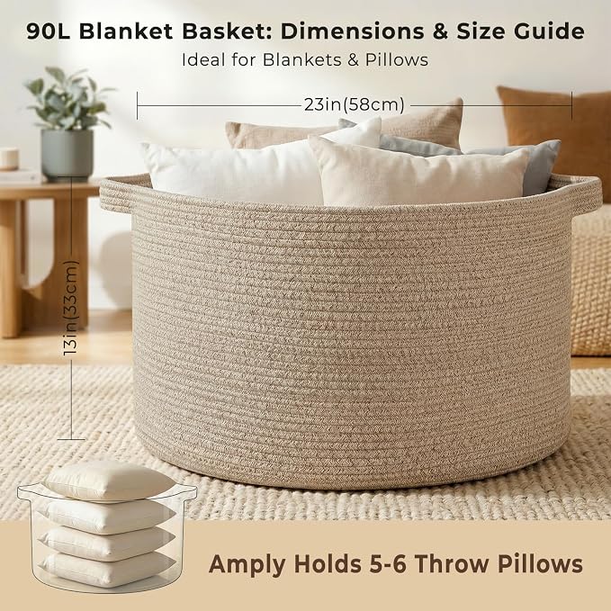 OIAHOMY 90L Extra Large Blanket Basket - Image 2