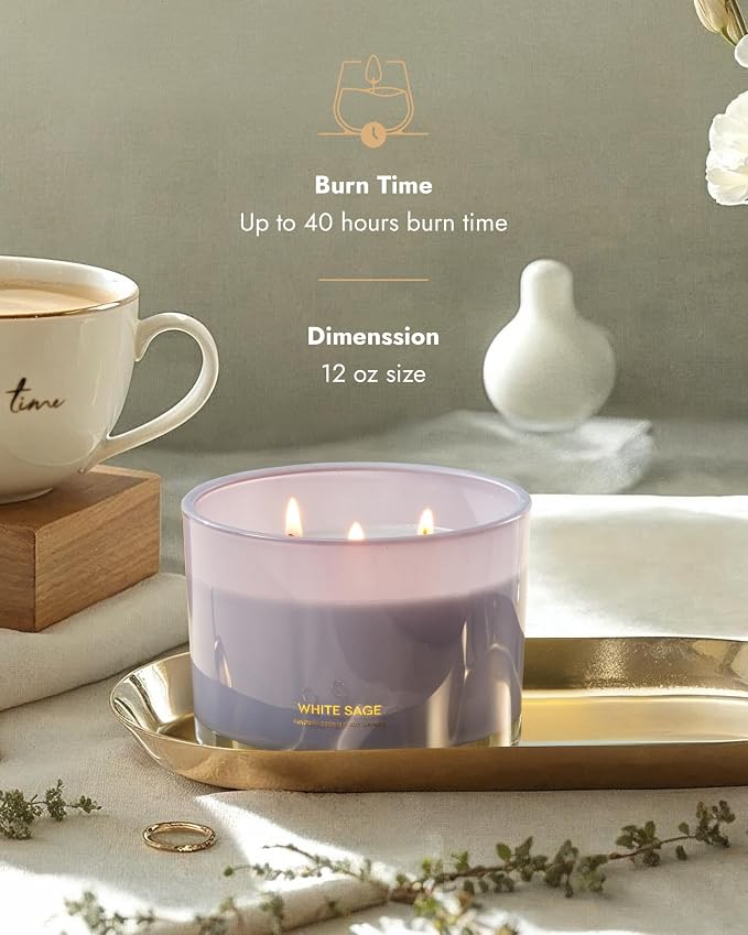 Luxury White Sage Candle | Large 3 Wick Jar Candle | Up to 50 Hours Burning - Image 3