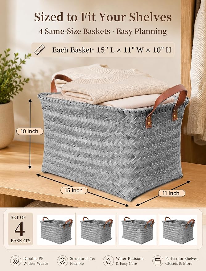 Wicker Storage Baskets, 4 Pack Woven Baskets - Image 2