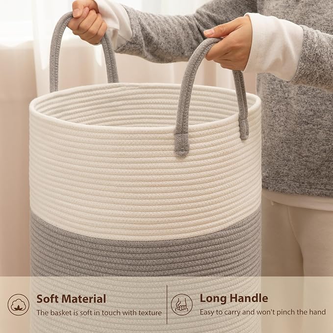 OIAHOMY 80L Nursery Hamper Laundry Basket Laundry Hamper Grey/White | - Image 6