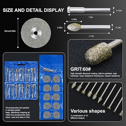 32Pcs Diamond Grinding Bits for Dremel, Grinding Cutting Wheel | 1/8”Shank for - Image 2