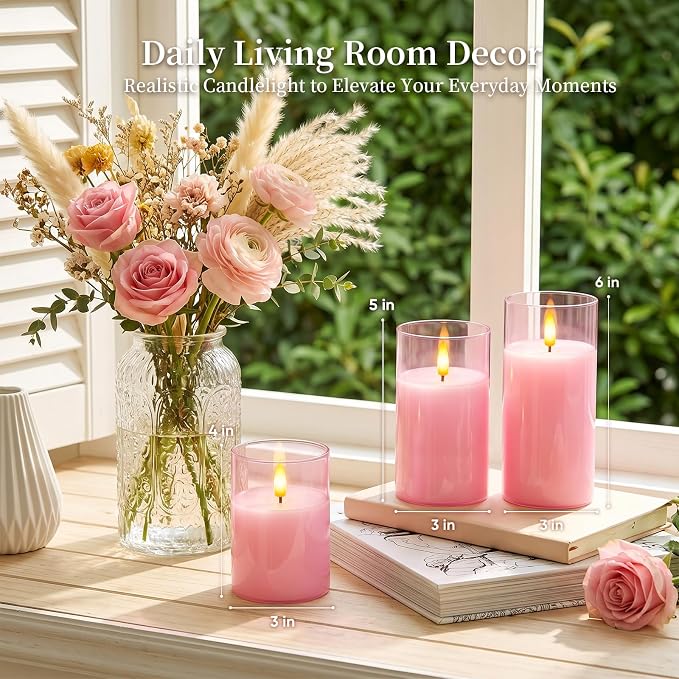 Amagic Pink Glass Flameless LED Candles Battery Operated - Image 5