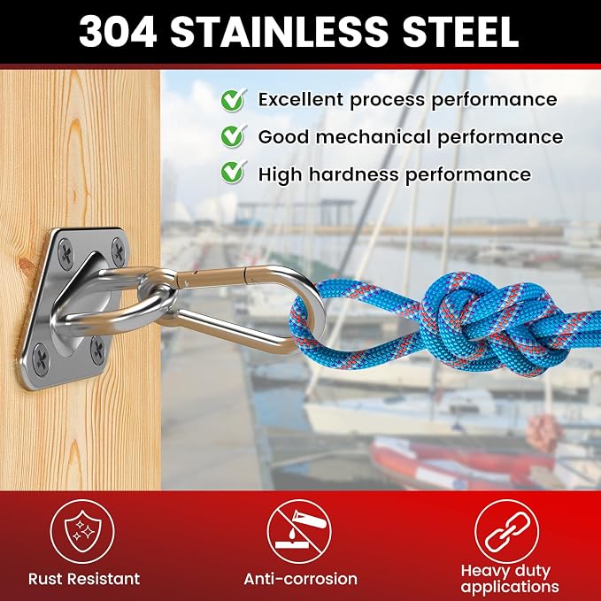 304 Stainless Steel Pad Eye Snap Hook, M8 Ceiling Hook 1200Lb, Yoga Gym - Image 5