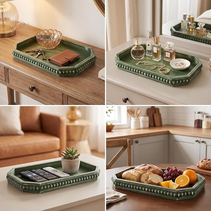 Hrastany Green Wood Decorative Tray, Coffee Table Tray - Image 6