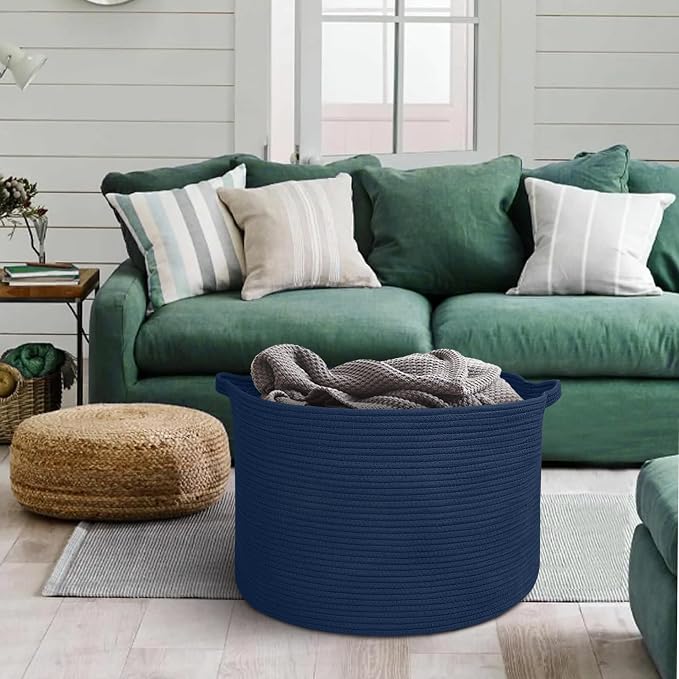 Dark Blue Basket for Organizing, Blanket Storage for Living Room Bedroom - Image 5