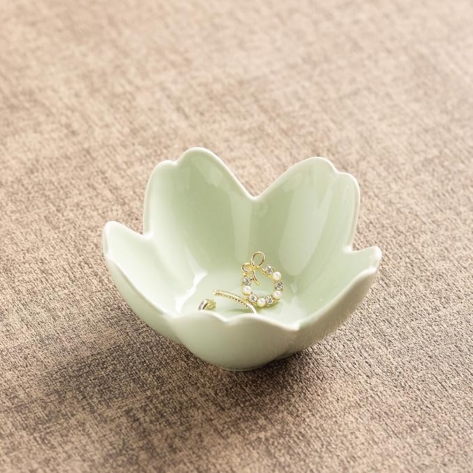 Floral Ceramic Jewelry Tray, 3.5" Ring Holder Trinket Bowl | Petite bowl keeps by Unknown