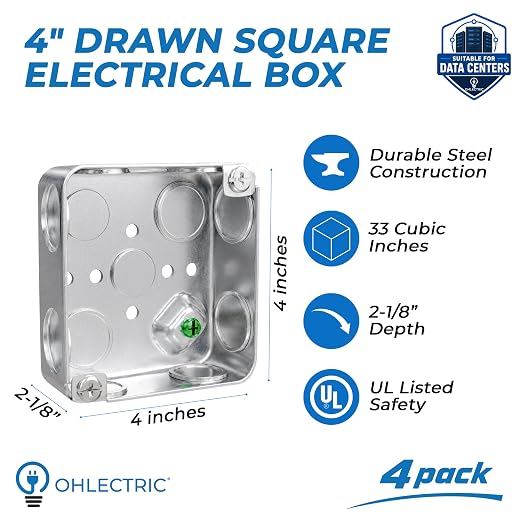 4-Pack 4" Drawn Square Electrical Box - Image 2