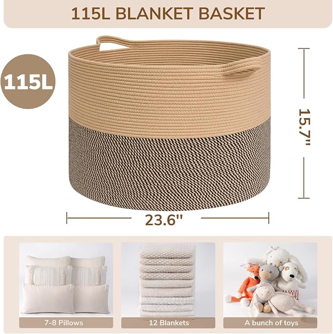 INDRESSME 115L Extra Large Woven Wicker Blanket Basket Living Room | Wicker - Image 2
