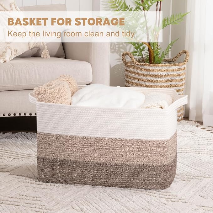 OIAHOMY Extra Large Blanket Basket, 110L Cotton Rope Woven Laundry Basket - Image 5