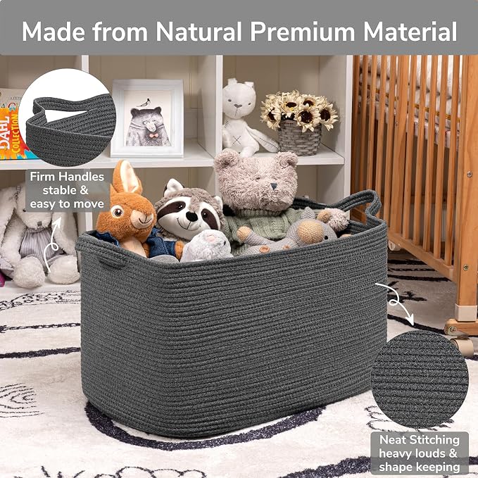 Goodpick 85L Large Woven Rope Blanket Basket, Dark Gray | 23.6'' x 15.7'' x - Image 6