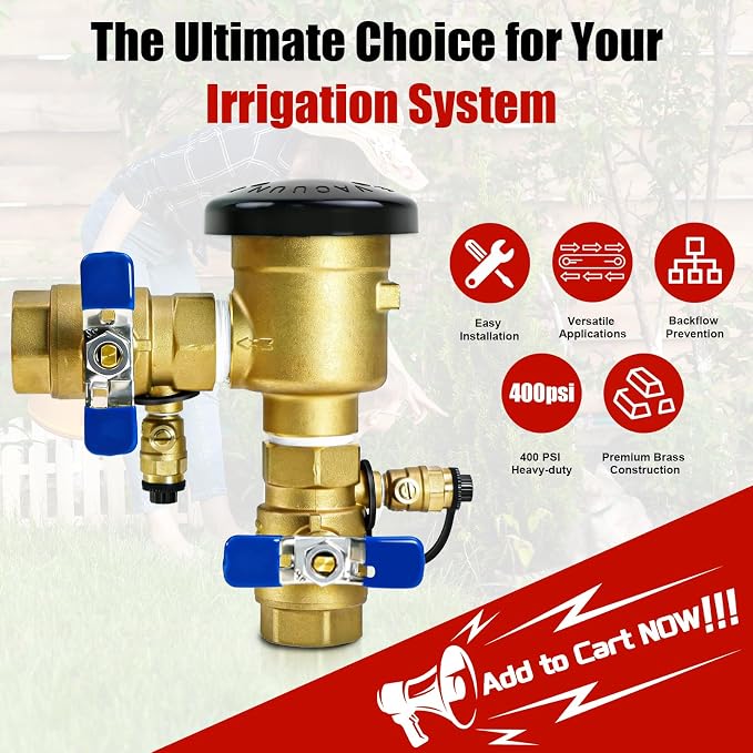 1 Inch Brass Pressure Vacuum Breaker, 400PSI Backflow Preventer Valve | - Image 7