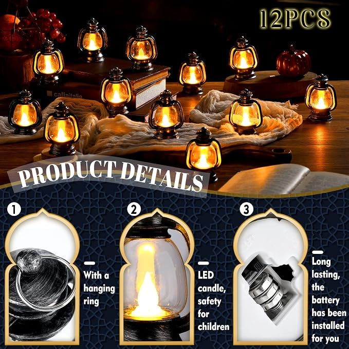 Ferraycle 12 Pcs Mini Lanterns 4 Inch Silver Lamp Table Decor | Western Cowboy - Image 2