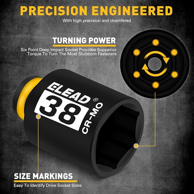 1/2'' Drive Deep Impact Socket Set: 11-Piece Metric Wheel Axle Nut Wrench Large - Image 3