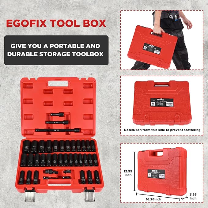 1/2” Drive Impact Deep Socket Set, 39 Pieces Metric/SAE, CR-V Steel Tool Set - Image 5