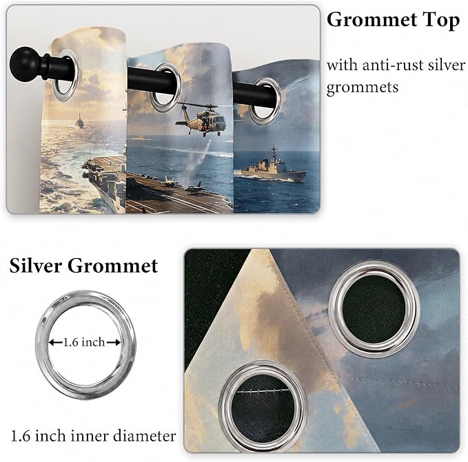Aircraft Carrier Blackout Curtains 63 inches Long 2 Panels | Warship Helicopter - Image 4
