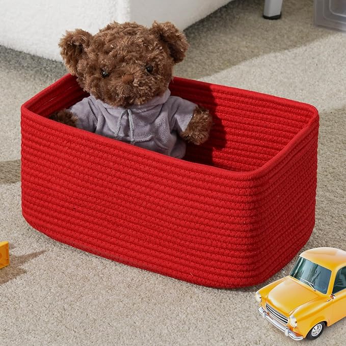 3 Pack Small Storage Baskets for Organizing, 11.8×7.8×5.1", Christmas Red | - Image 2