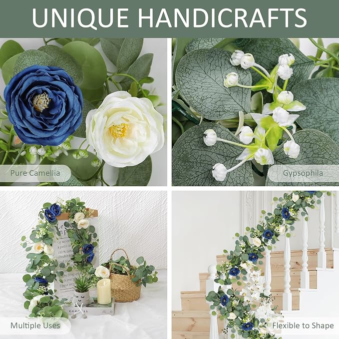 TOCHGREEN 4 Pack Artificial Eucalyptus Flower Garland - Image 4