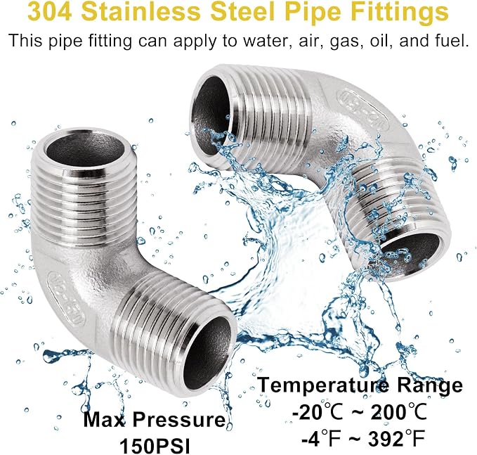 1" x 1" NPT 90 Degree Elbow 304 Stainless Steel Pipe Fittings Male Threaded - Image 6