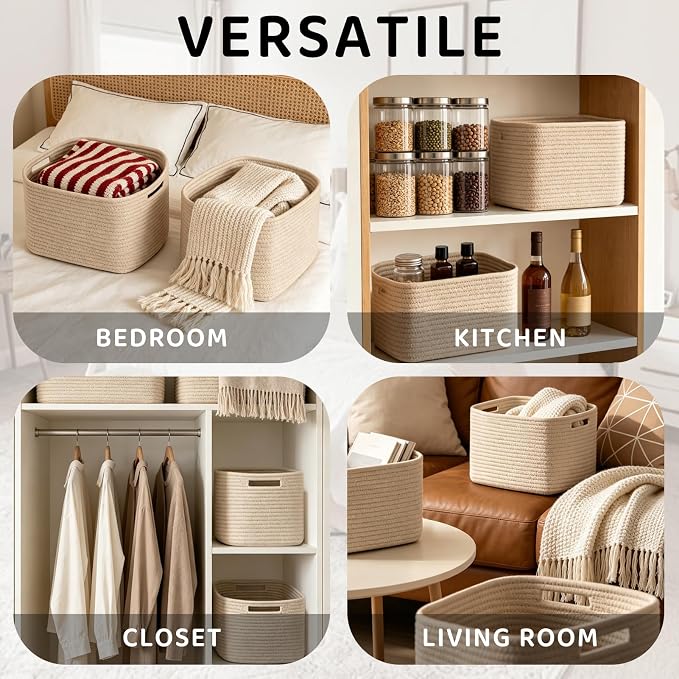 4 Pack Large Storage Baskets for Organizing, and Clothes, Cotton Rope Basket - Image 3