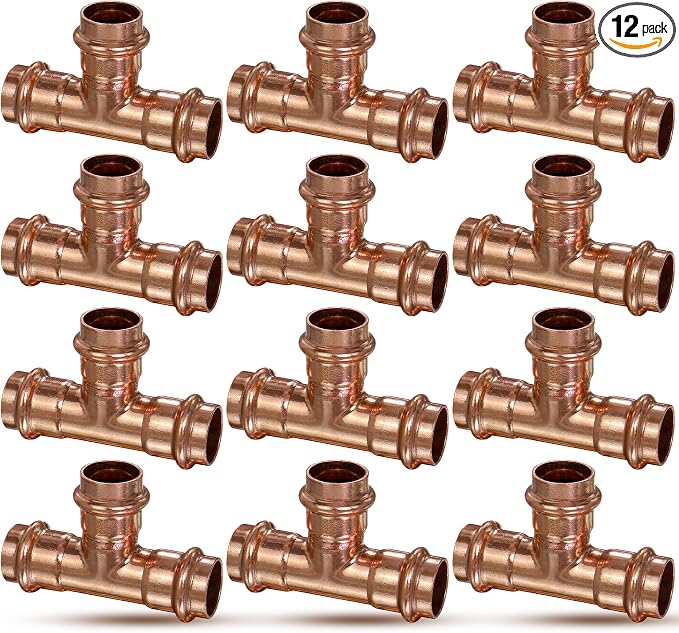 Copper Press Fittings Tee 3/4 Inch Copper Press Tee Coupling 12PK, Zero Lead | by JIANBENKJ