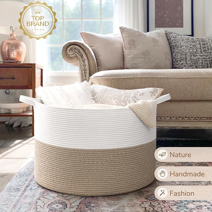 INDRESSME 115L Extra Large Woven Rope Blanket Basket Living Room LightBrown | - Image 7