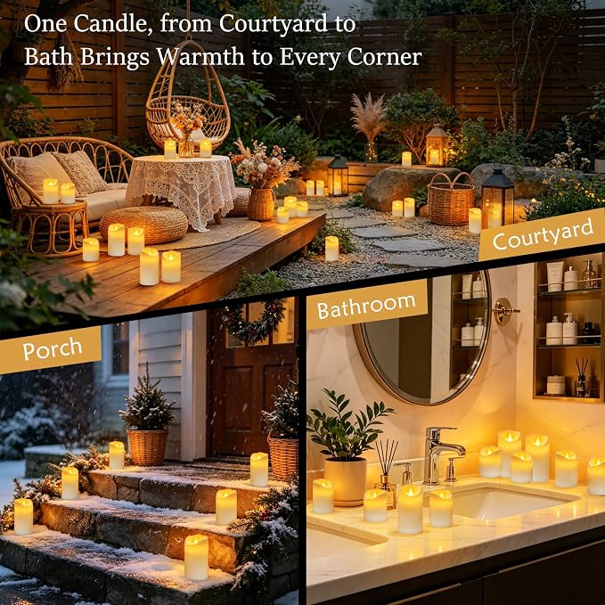 Flameless Candles Set of 9 Plastic LED White Pillars - Image 6