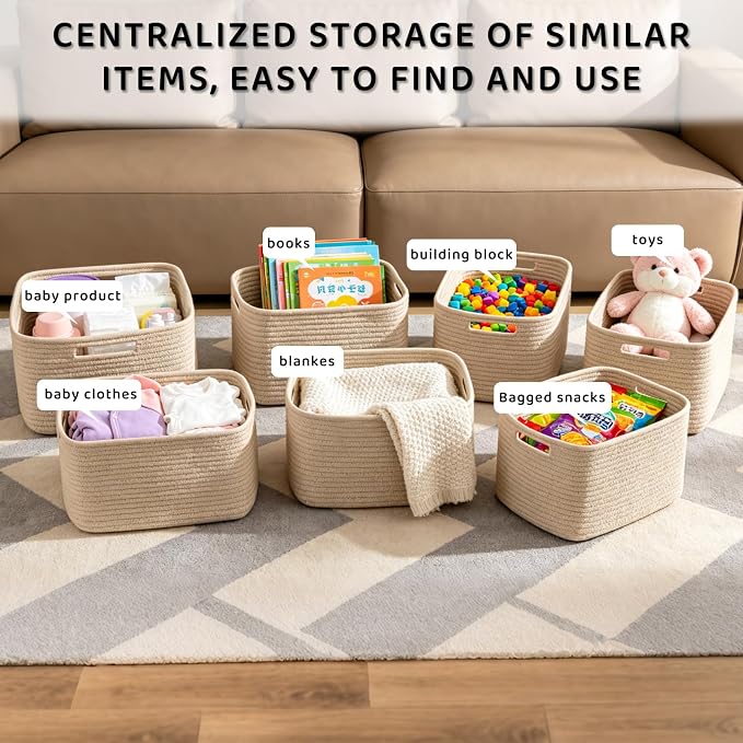 4 Pack Large Storage Baskets for Organizing, and Clothes, Cotton Rope Basket - Image 6