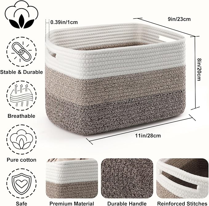 4 Pack Storage Baskets for Organizing, and Clothes, Cotton Rope Basket for - Image 2