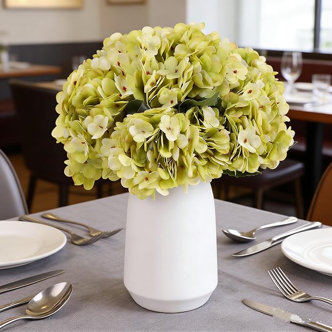 Kimura's Cabin 6pcs Hydrangea Artificial Flowers Silk Hydrangeas, Neon Green | - Image 3