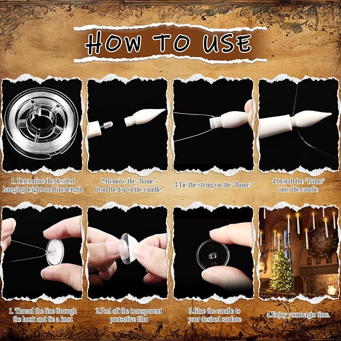 24 Pcs Halloween LED Magic Hanging Floating Candles, Taper Flickering Flameless - Image 4