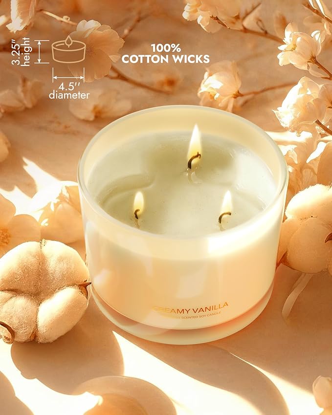 Creamy Vanilla Scented Candles | Large 3 Wick Jar Candle | Up to 40 Hours - Image 5