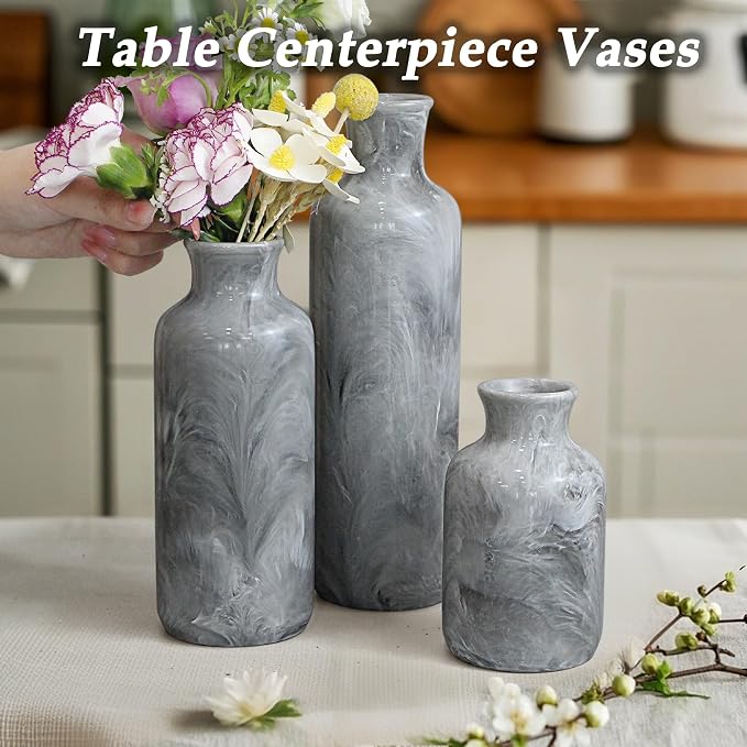 Resin 3 Piece Decorative Vase Set, Mantel and Shelf Decor. Boho Style Vases - Image 4