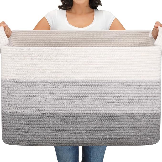 OIAHOMY Extra Large Blanket Basket, 110L Cotton Rope Woven Laundry Basket by MasterofSpaceOptimization